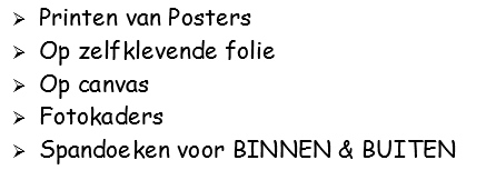 Printen van Posters, op zelfklevende folie, canvas, fotokaders en spandoeken voor BINNEN & BUITEN